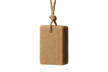 Eco-friendly soap bar hanging from a rustic rope, isolated on a transparent background, promoting natural hygiene