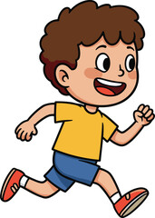 Happy cartoon boy running, vector illustration of energetic child in motion, playful activity, kids fitness, childhood fun, isolated character art