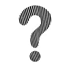 Bold black question mark with textured stripes, symbolizing inquiry, mystery, and seeking answers.