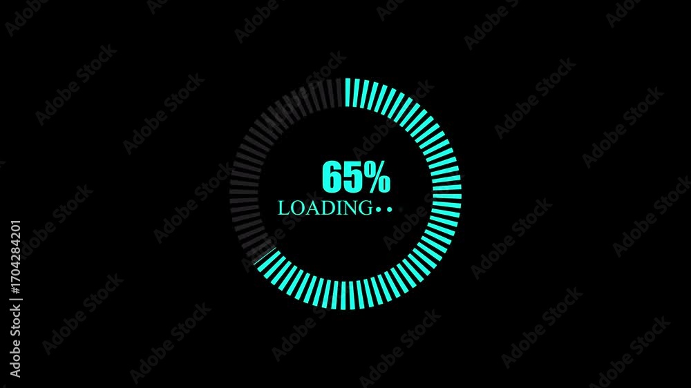 Poster cyan loading bar circular progress indicator with 90percent text on black background circle