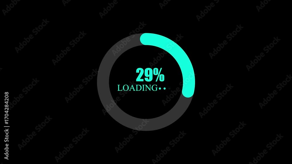 Poster cyan loading circle with 40 percent progress on black background ring indicator