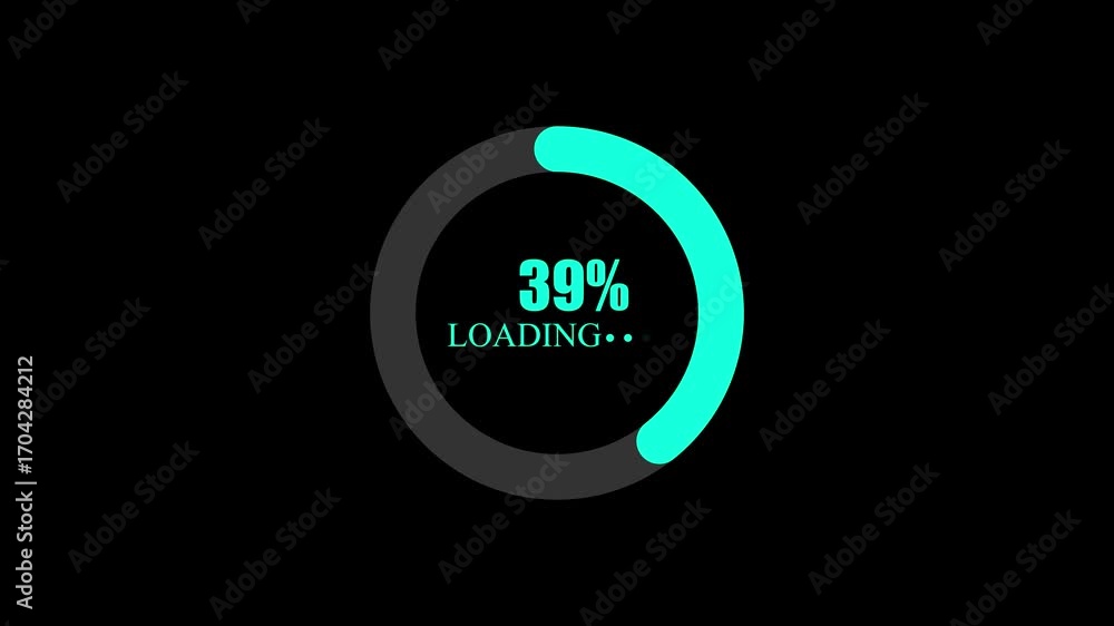 Poster cyan loading circle with 55 percent progress on black background ring indicator