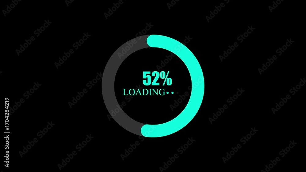 Poster cyan loading circle with 100 percent text on black background progress indicator