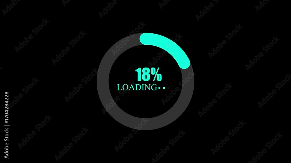 Poster cyan loading ring with 25 percent progress on black background circle