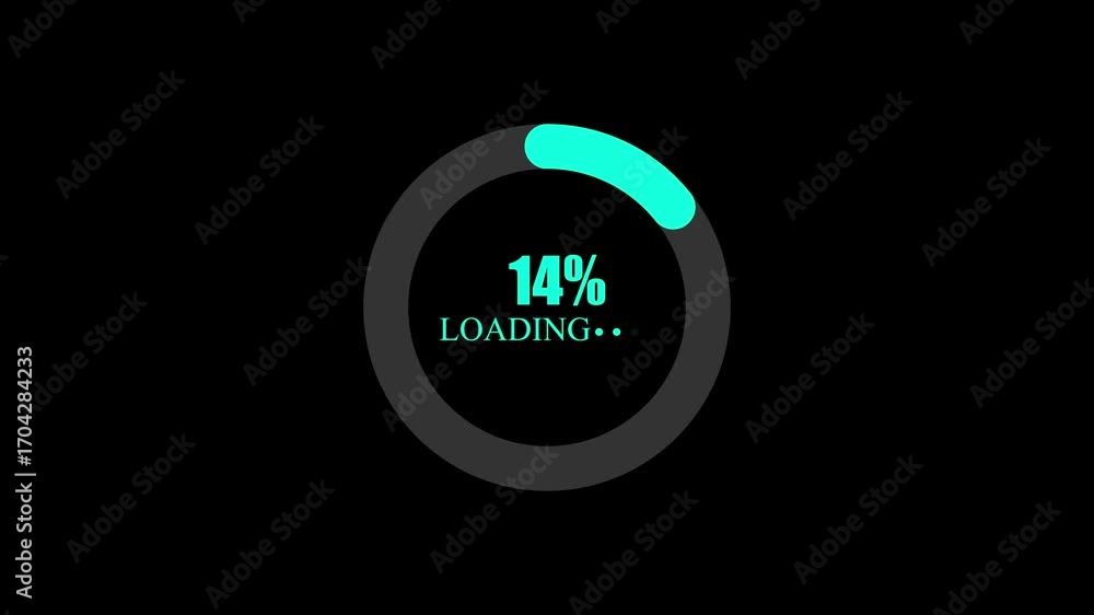 Poster cyan loading ring with 20 percent progress on black background circle