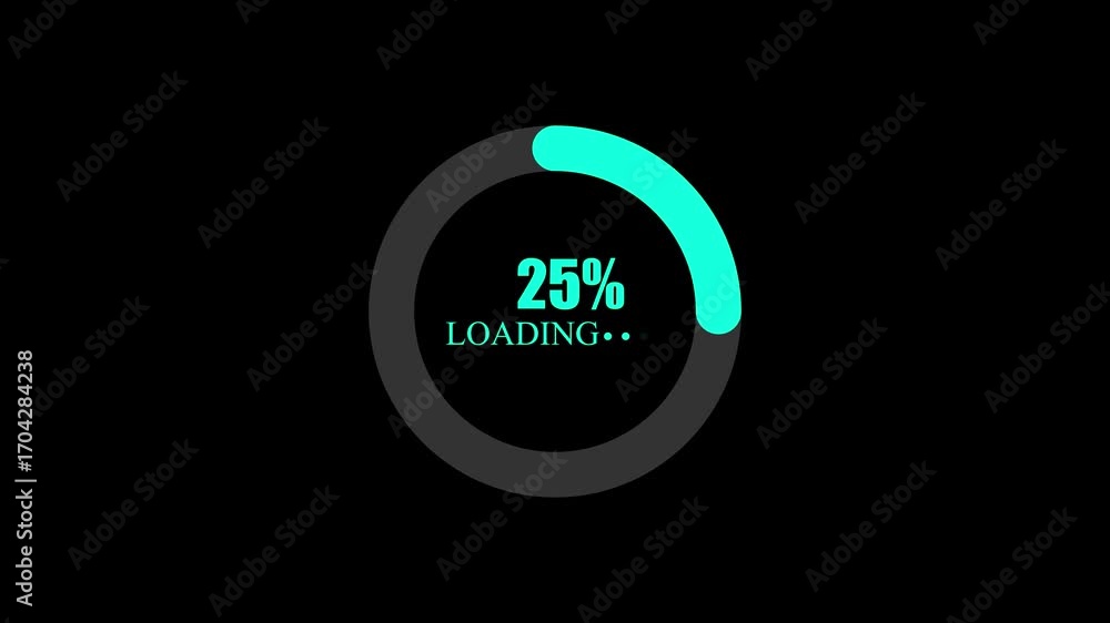 Poster cyan loading ring with 35 percent progress on black background circle