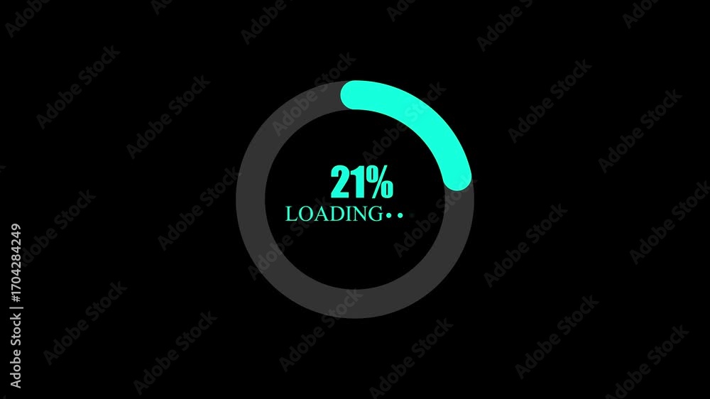 Poster cyan loading ring with 30 percent progress on black background circle