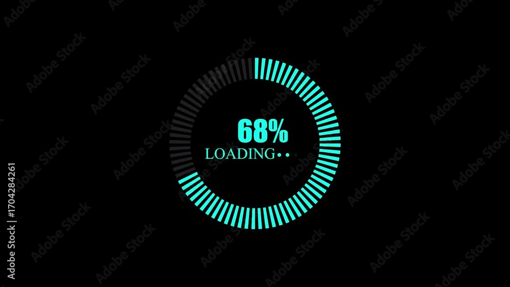 Poster cyan segmented circular loading progress with 95percent text on black background circle
