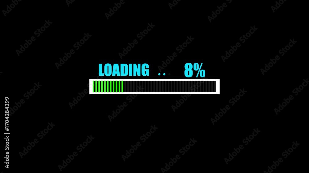 Poster green neon loading bar with 15 percent progress on black background horizontal