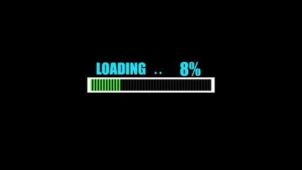 Green Neon Loading Bar with 15 Percent Progress on Black Background horizontal