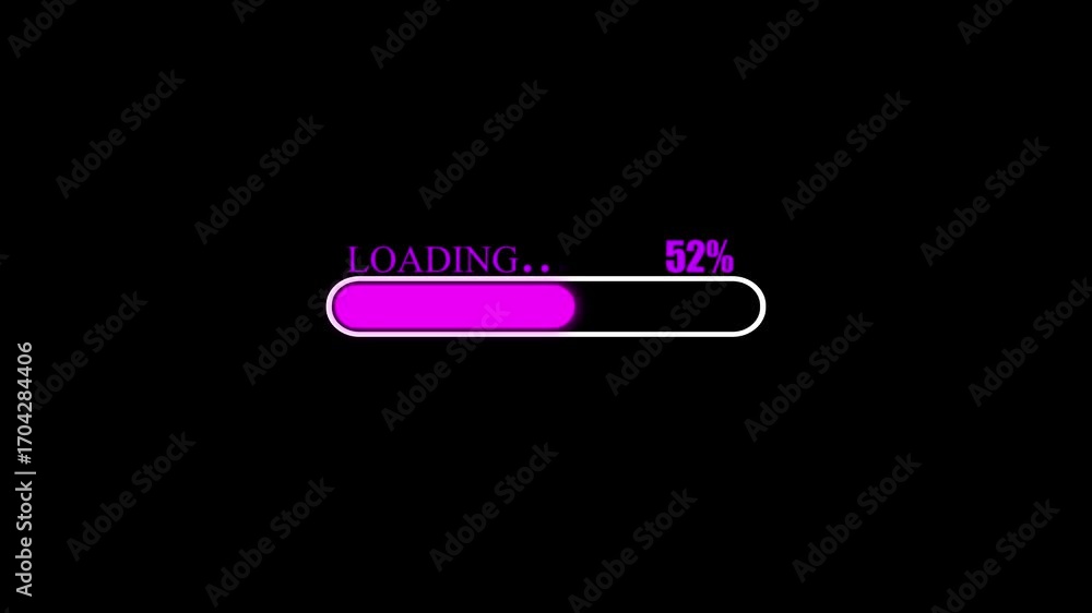 Poster purple horizontal loading bar with 100 percent progress on black background image photo