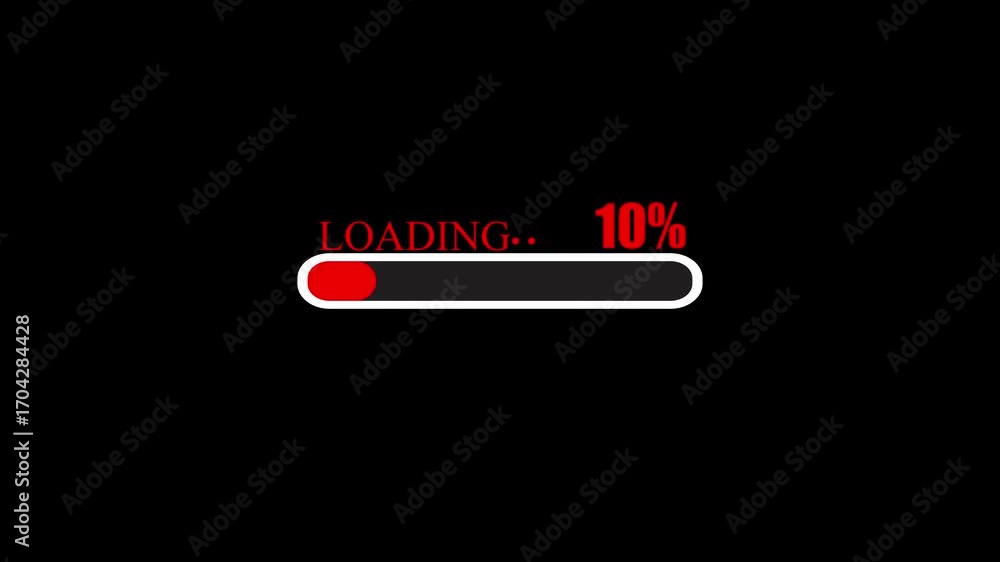 Poster red and white horizontal loading bar showing 15 percent progress on black background indicator