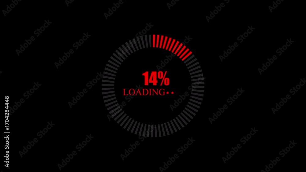 Poster red circular loading bar with 20 percent progress on black background circle