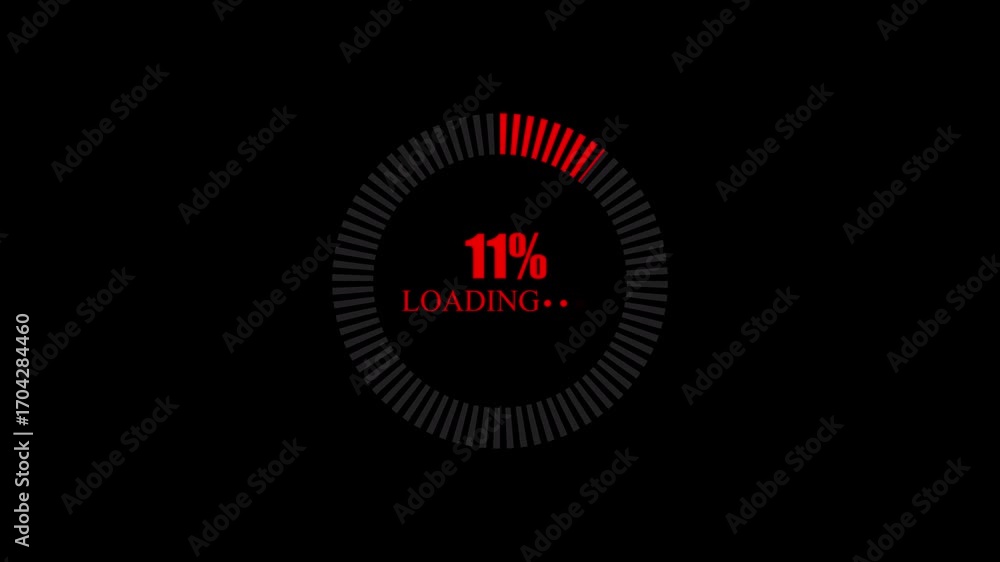 Poster red circular loading bar with 15 percent progress on black background circle