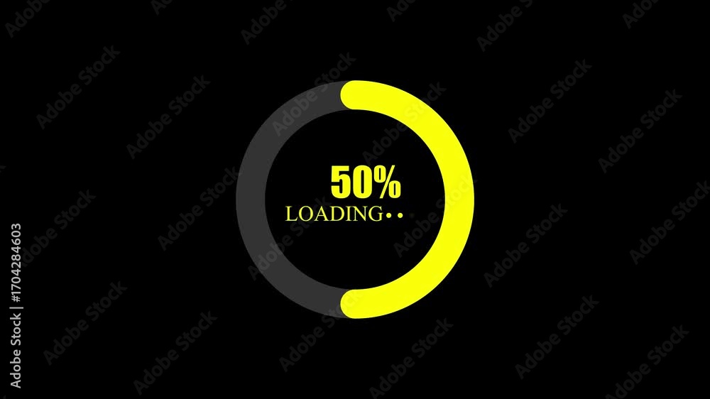 Poster yellow loading circle indicator showing 70 percent progress on black background ring