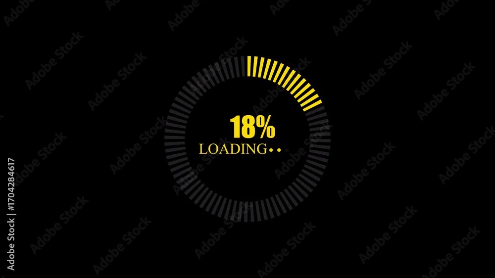 Poster yellow loading circle with 25percent progress on black background percentage