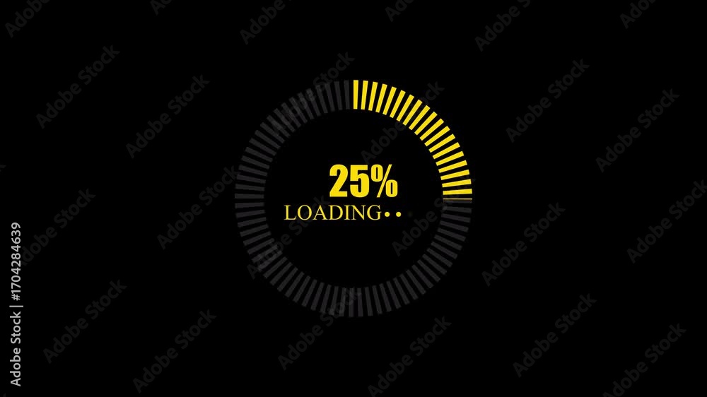 Poster yellow loading circle with 35 percent progress on black background percentage