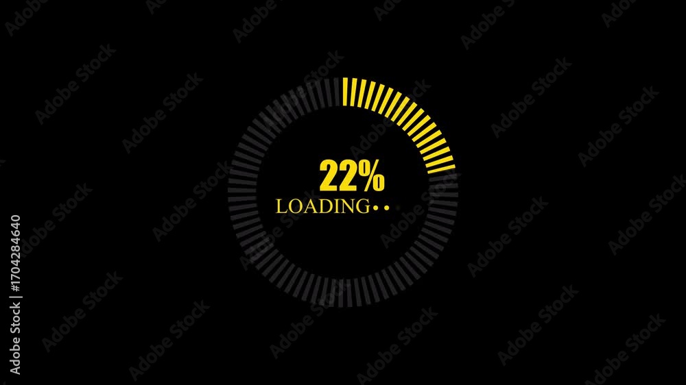Poster yellow loading circle with 30 percent progress on black background percentage