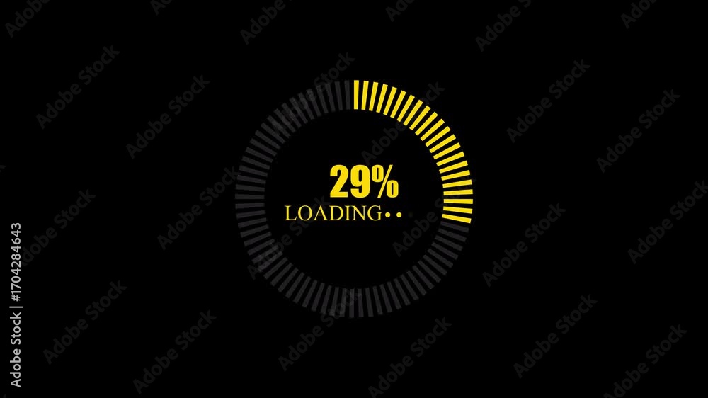 Poster yellow loading circle with 40 percent progress on black background percentage