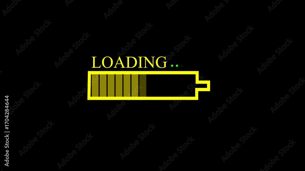 Aufkleber yellow loading text with red battery bar on orange outline on black background progress indicator