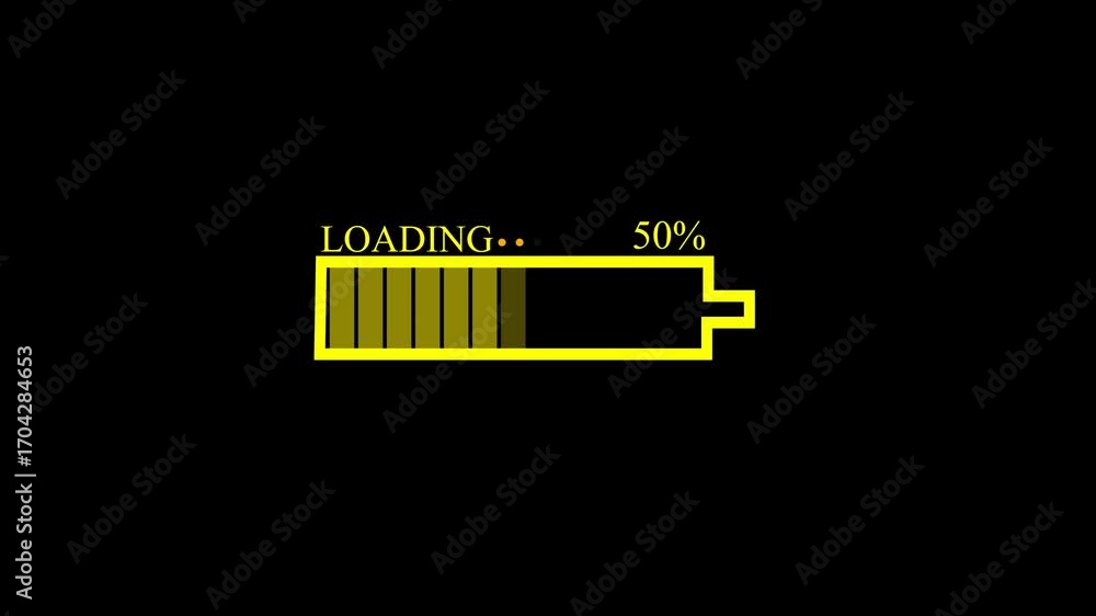 Poster battery loading bar with 100 percent progress in yellow and brown on black indicator