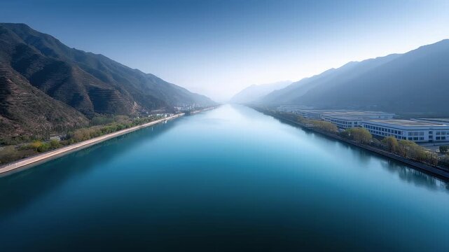 Mountains and rivers depend on each other, and the blue waves of the river shuttle between the valleys