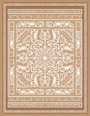 Obraz premium Beige and cream patterned rug, symmetrical design with intricate details