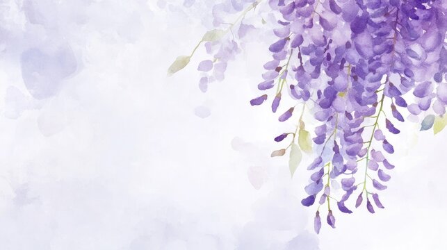 Watercolor purple wisteria flowers on light background