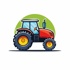 Red Tractor Illustration on a White Background with Green Circle - Farm Equipment