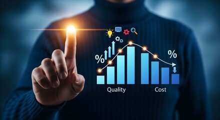 Businessman pointing at glowing digital financial growth chart with data analytics and statistics