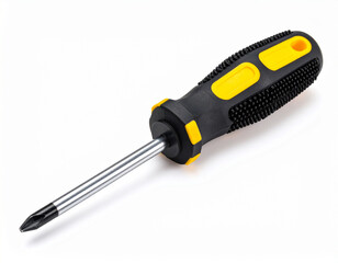 Phillips Head Screwdriver with Black and Yellow Handle on White Background