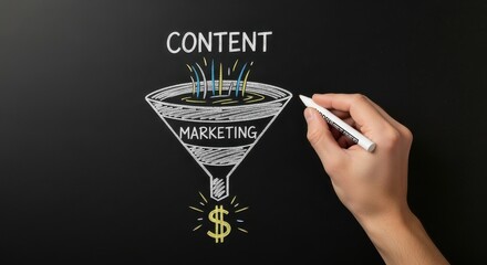 Chalkboard content marketing funnel diagram illustrating business growth and revenue generation