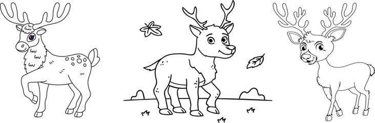 Cute Deer Coloring Page Outline Vector Illustration for Kids and Adults on Transparent Background