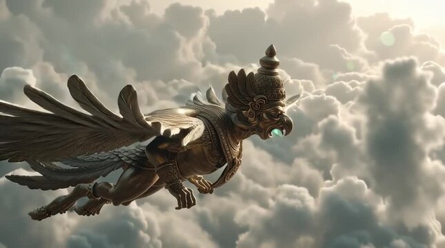 Majestic Garuda Flying Above the Clouds