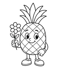 A black and white pineapple illustration line art of a coloring page