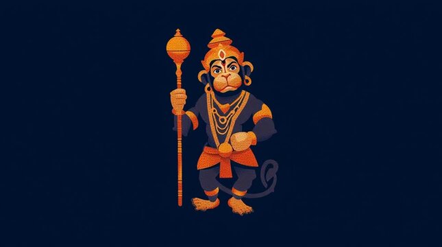 Animated Illustration of the Hindu God Hanuman with a Mace
