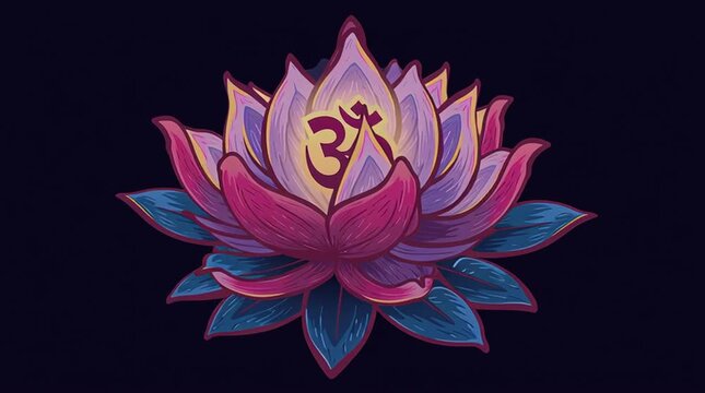 Sacred Om Symbol Inside a Lotus Flower Illustration