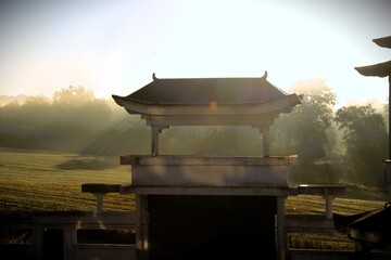 Sunrise at a traditional Chinese temple building