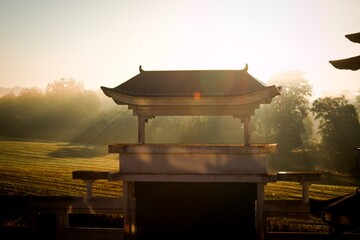 Sunrise at a traditional Chinese temple building