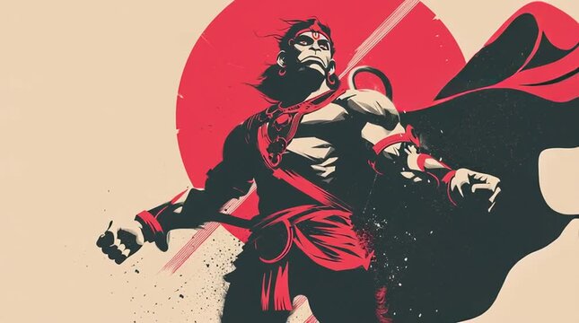 Stylized Graphic Illustration of The Hindu God Hanuman