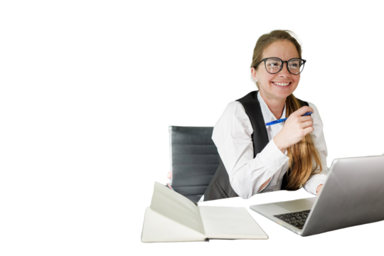 Confident professional woman working at computer in the Office