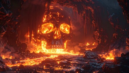 Fiery skull in a lava cave (1)