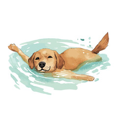 Watercolor Illustration of a Golden Retriever Swimming