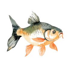Watercolor Illustration of a Graceful Fish with Orange Fins and Detailed Scales