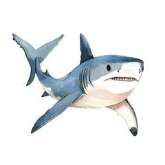 Watercolor Illustration of a Majestic Great White Shark