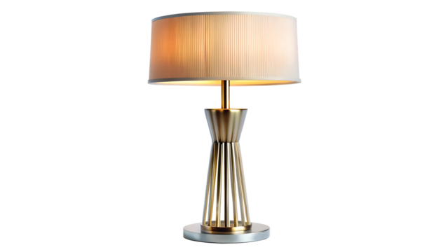 Elegant table lamp with a pleated shade and a modern metal base isolated on transparent background, perfect for adding a touch of sophistication