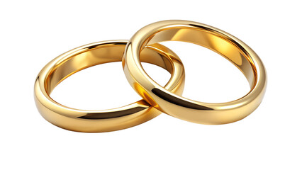 Two intertwined gold wedding ring isolated on transparent background, symbolizing love, commitment, and eternal bond, perfect for wedding and engagement themes