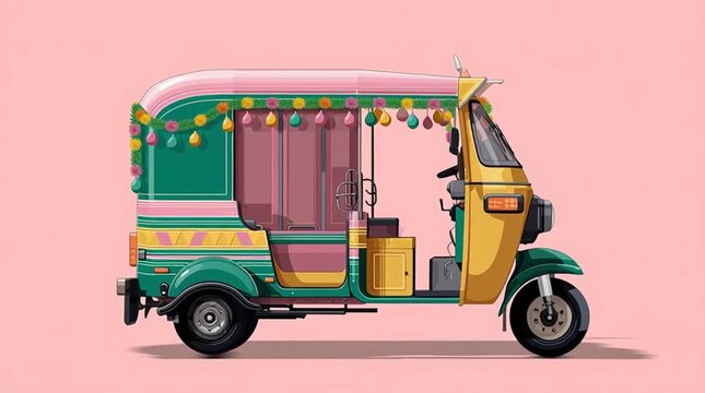Colorful Indian Auto Rickshaw Illustration on Pastel Background