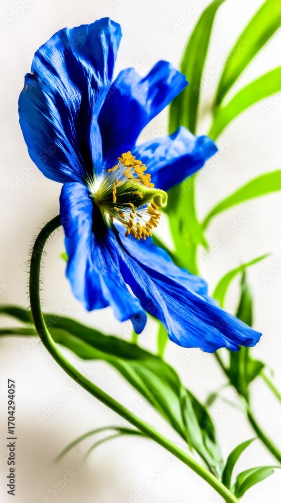 Poster vibrant blue himalayan poppy bloom captured in macro detail against a clean white background with so