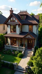 Elegant Victorian home with lush garden, inviting charm